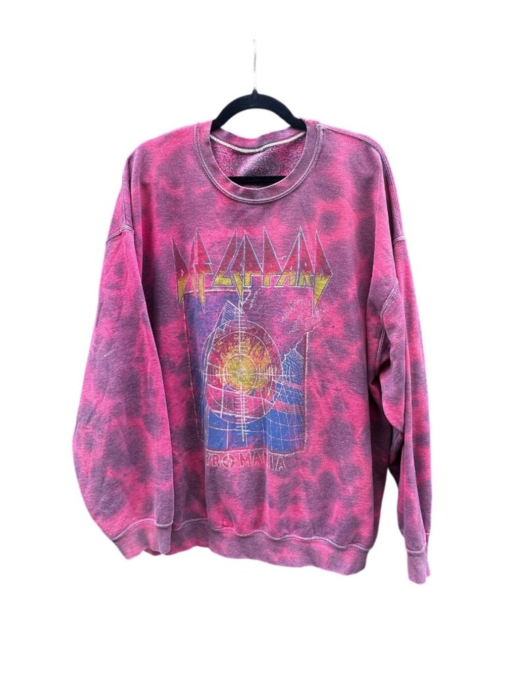 Def Leppard Women S/M Pyromania Pink & Purple Tie-Dye Graphic Sweatshirt 1989